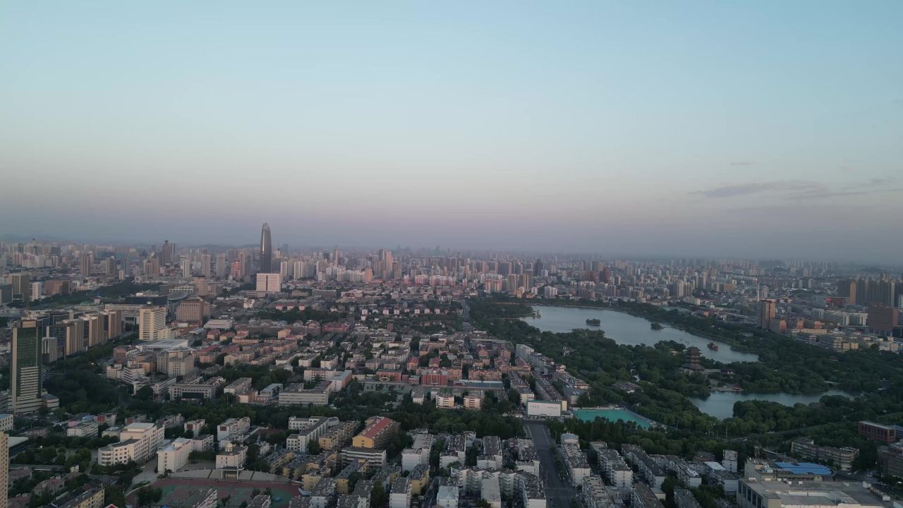 航拍山东济南城市建设济南风光