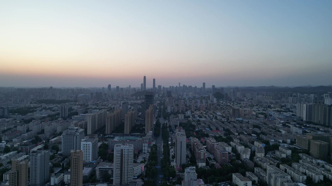  航拍山东济南城市建设济南清晨