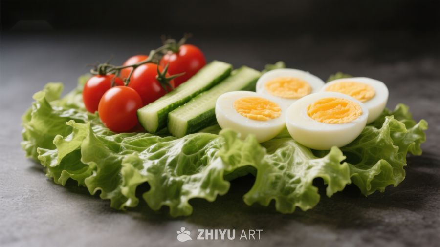 新鲜蔬菜与煮鸡蛋拼盘