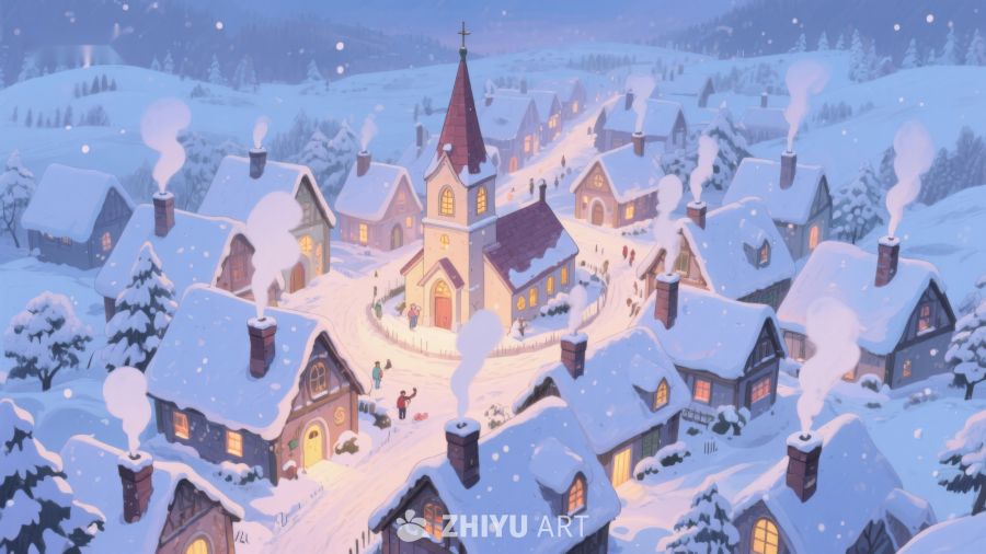 雪夜小镇的宁静景象 431