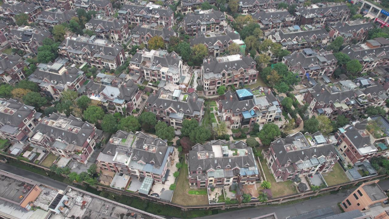 重庆城市高档住宅小区别墅航拍