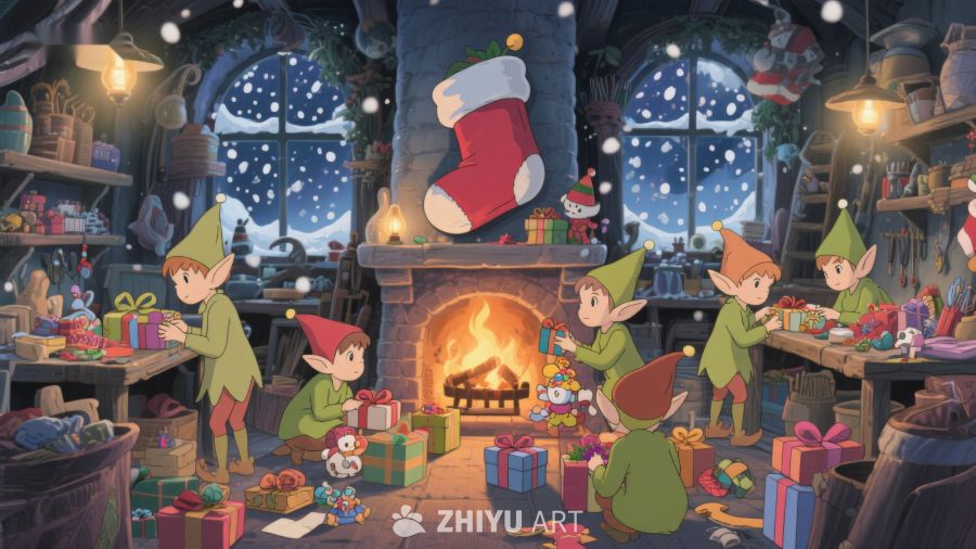 圣诞精灵忙碌工作场景 163