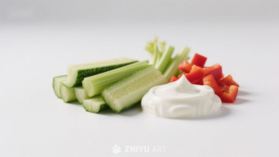 切片黄瓜红椒配酸奶