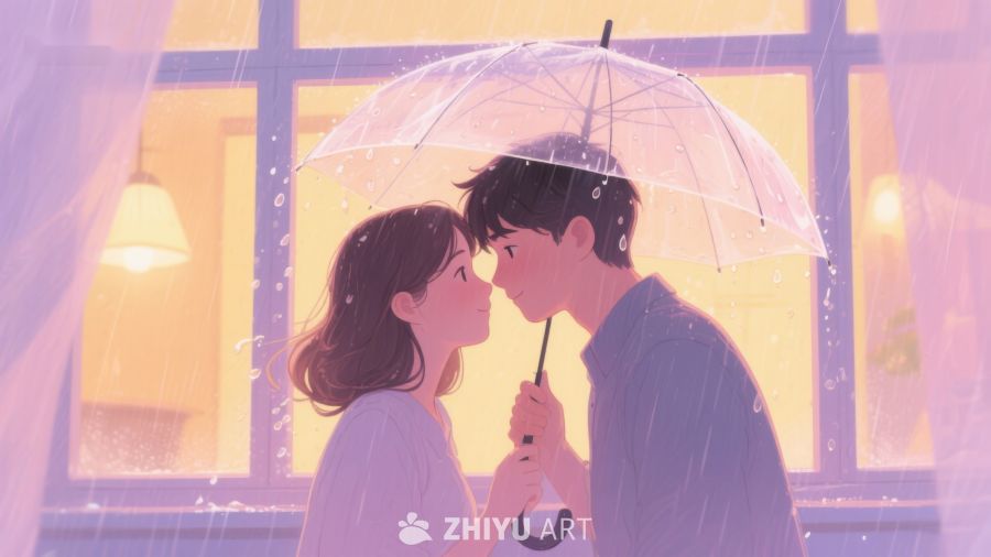 雨中情侣温馨相拥 672