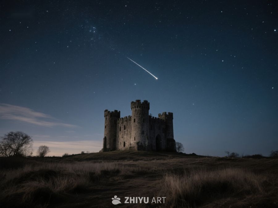 夜空流星划过古堡 258
