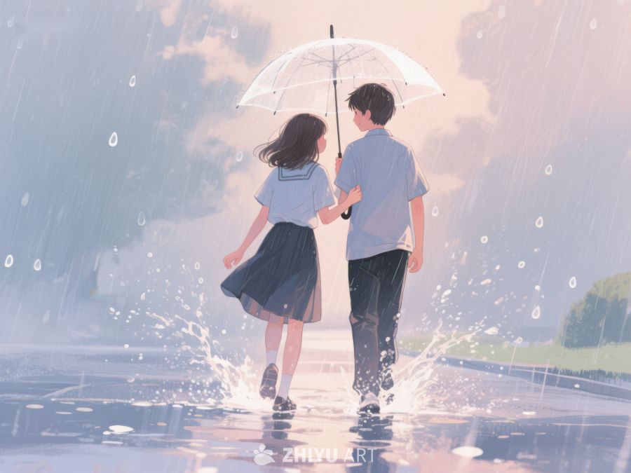 雨中漫步的少年少女 1070