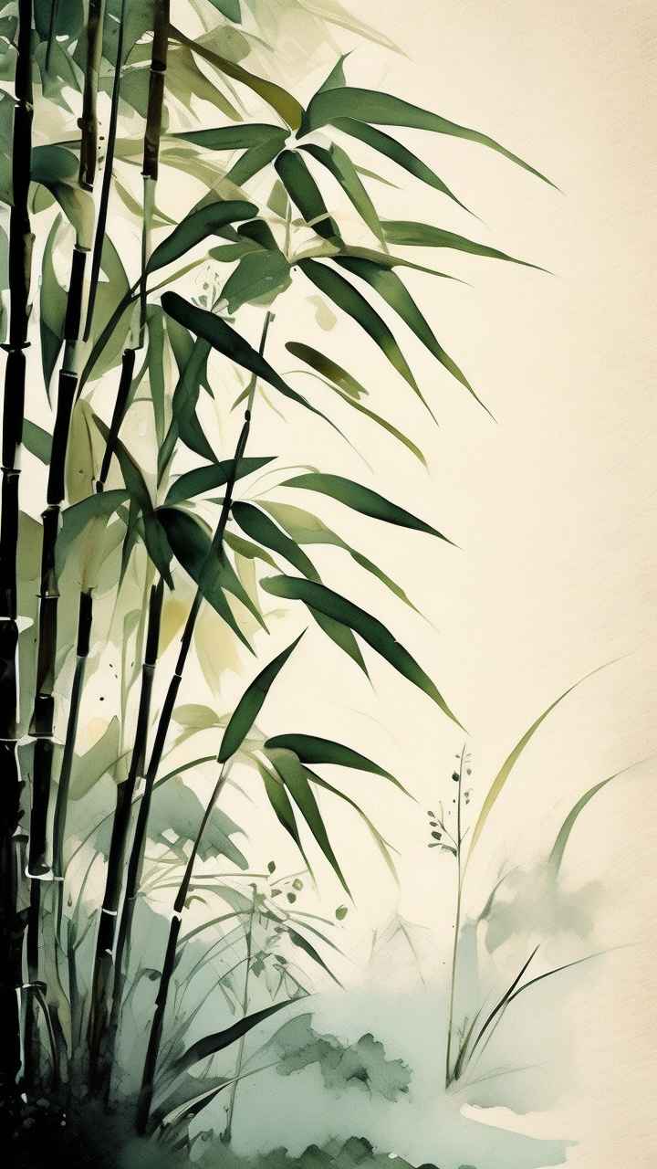 绿竹水墨插画背景图 11