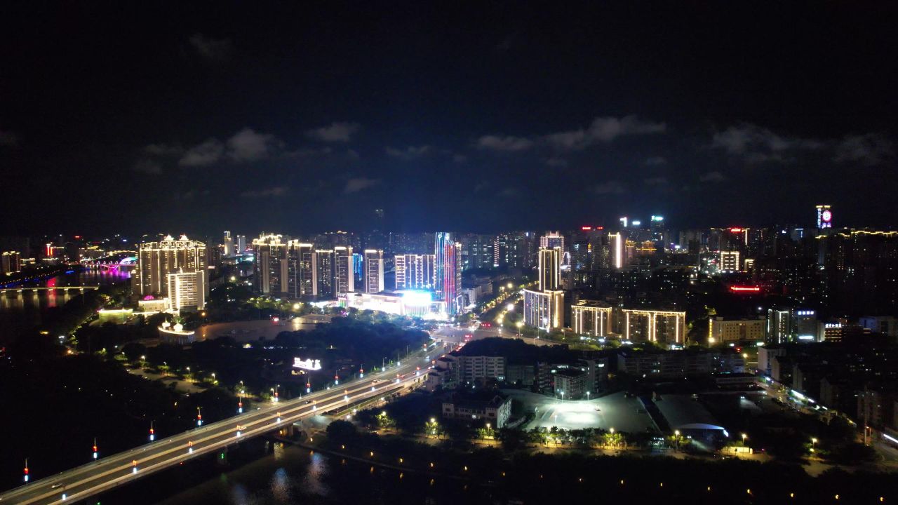 江西赣州章水两岸夜景灯光航拍