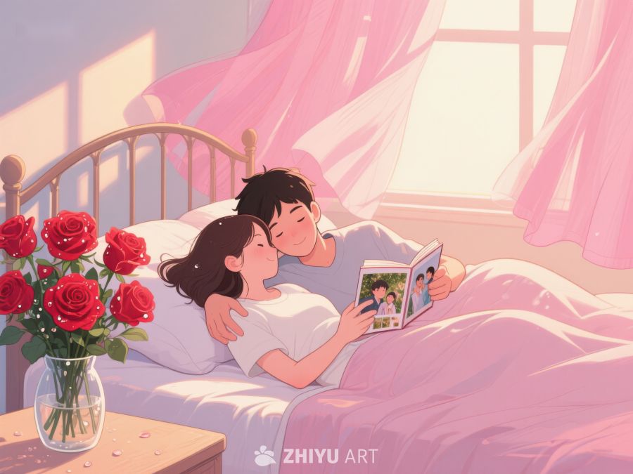 情侣床上共读相册温馨时刻 517