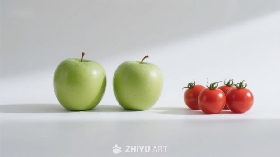 绿苹果与红番茄的对比