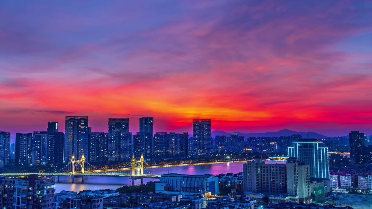 珠海白石桥傍晚的晚霞 