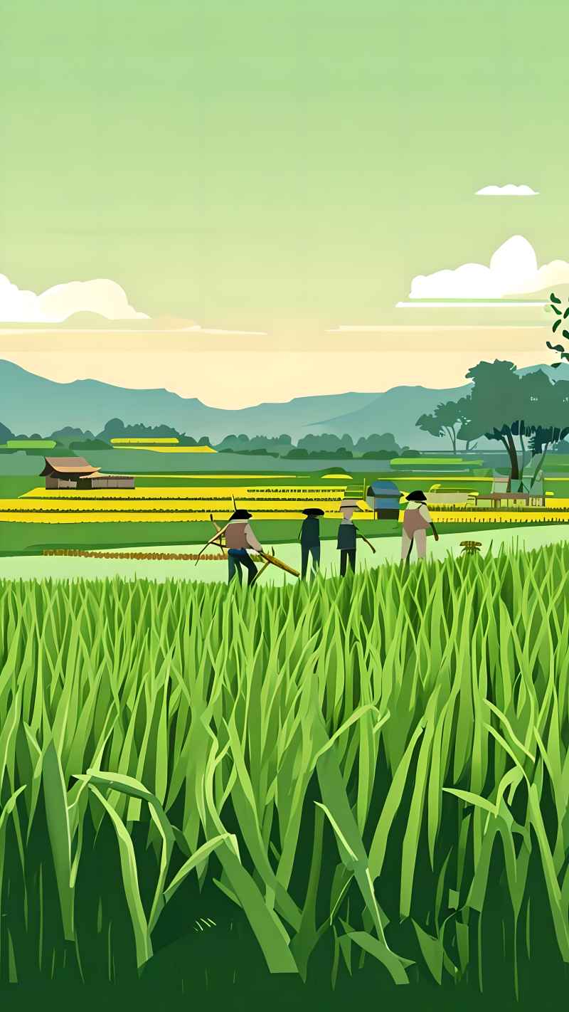 稻田和农作物中的农民绿色范例风格插画 37
