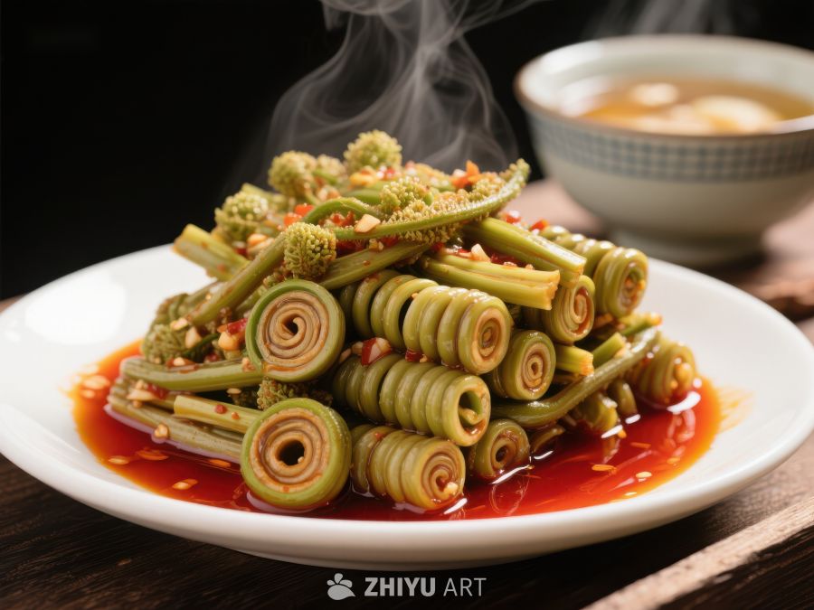 香辣竹笋卷配红油，热气腾腾 1067