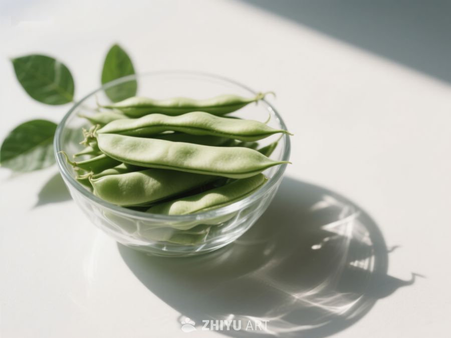 透明碗中的新鲜绿色豆荚 381