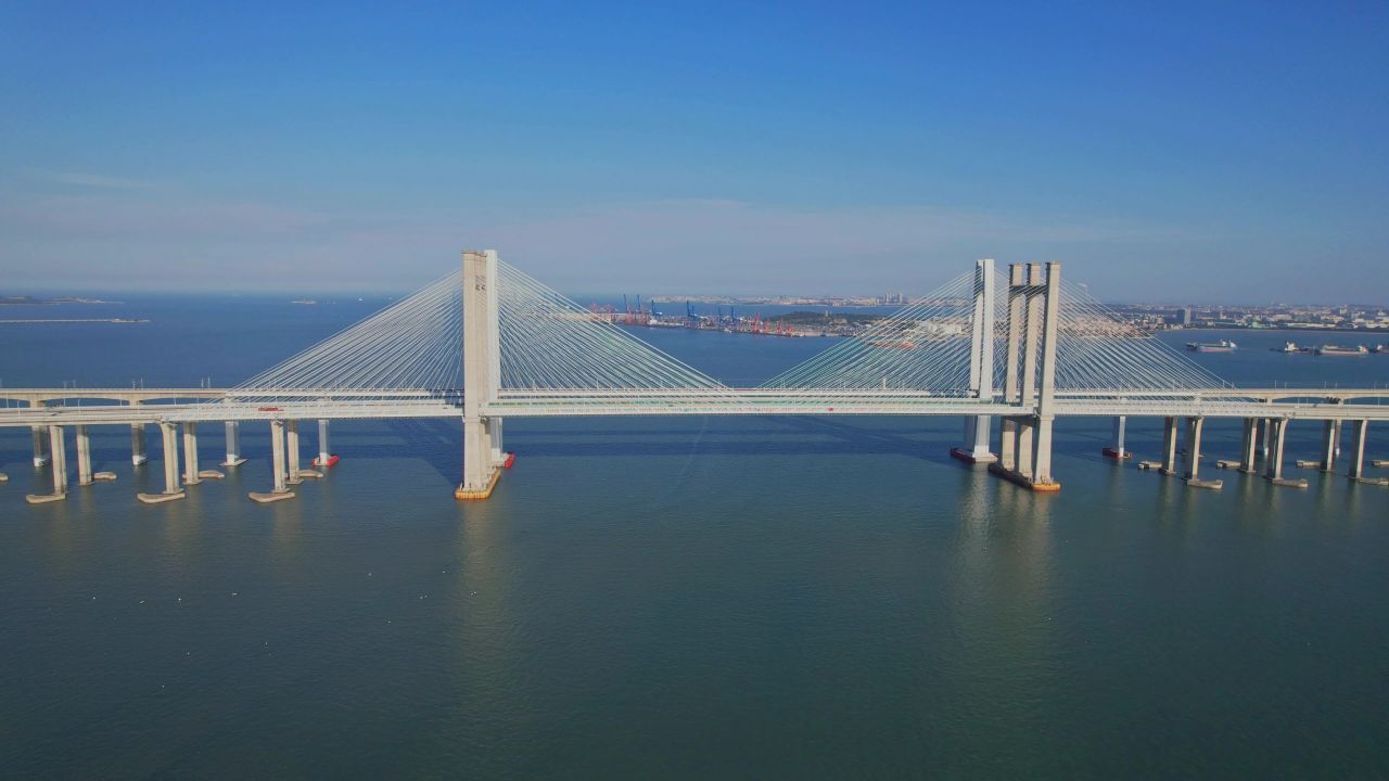 航拍泉州湾大桥建筑风光