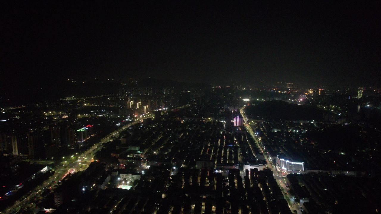 广东阳江城市夜景交通航拍