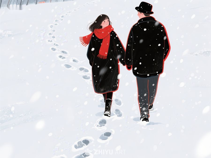 雪中漫步的情侣 1004