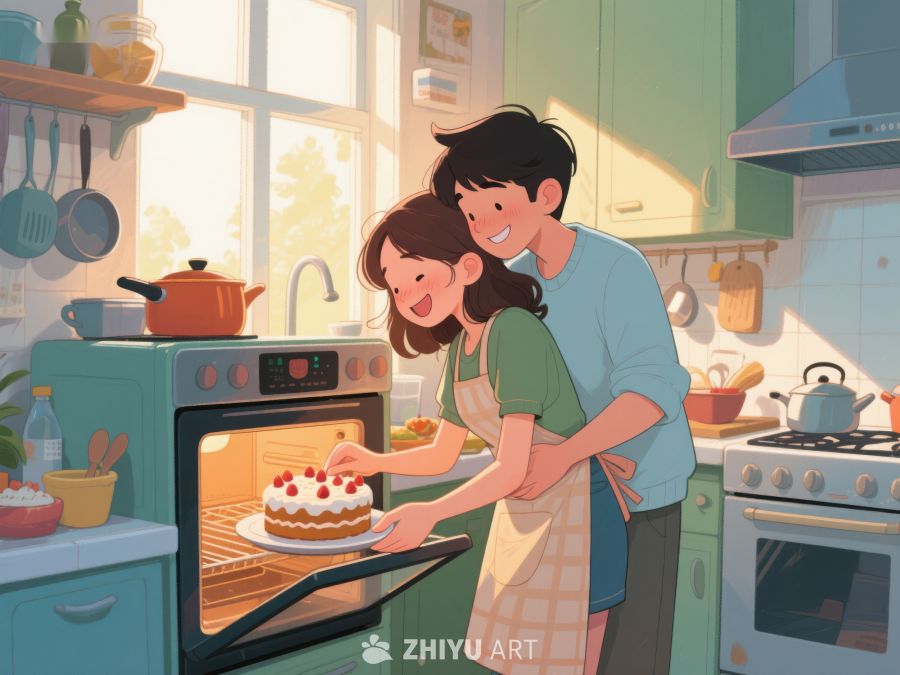 温馨厨房：两人合作烘焙蛋糕 698