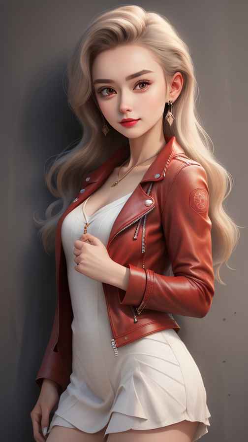 红色皮衣美女