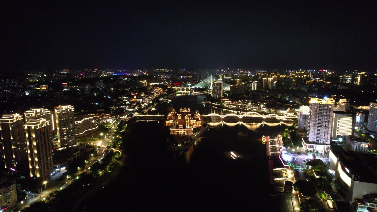 福建福州城市夜景航拍 