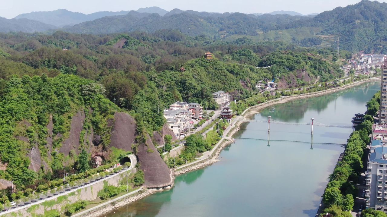 湖南新晃侗族自治县城市风光旅游景区航拍 