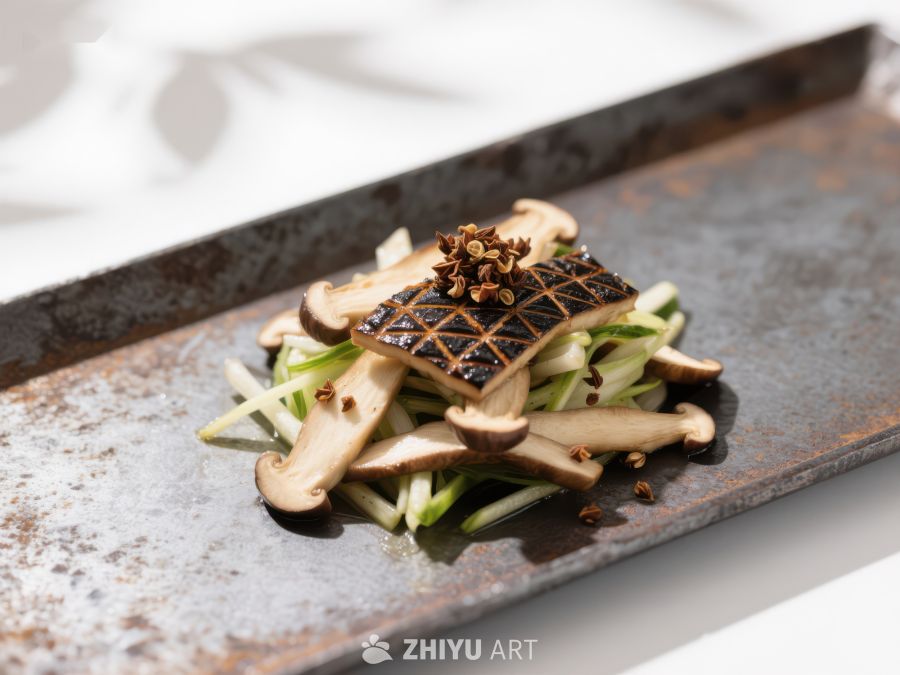 精致素食料理：烤菇配青葱 545