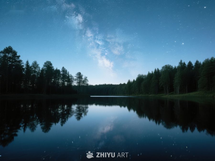 夜空下的静谧湖面 341