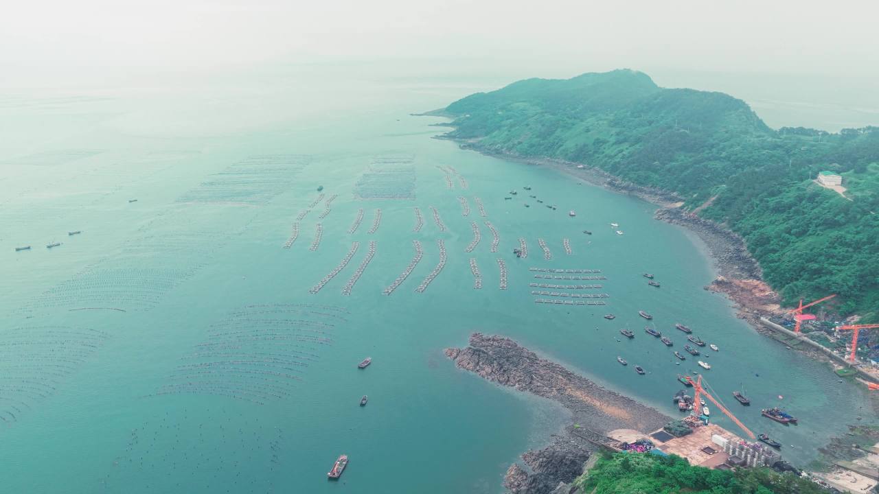 航拍长海岛港口码头