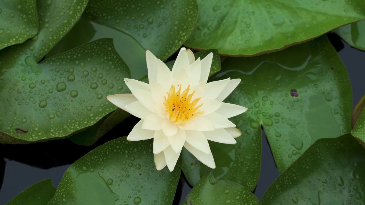 静谧的莲花与绿叶