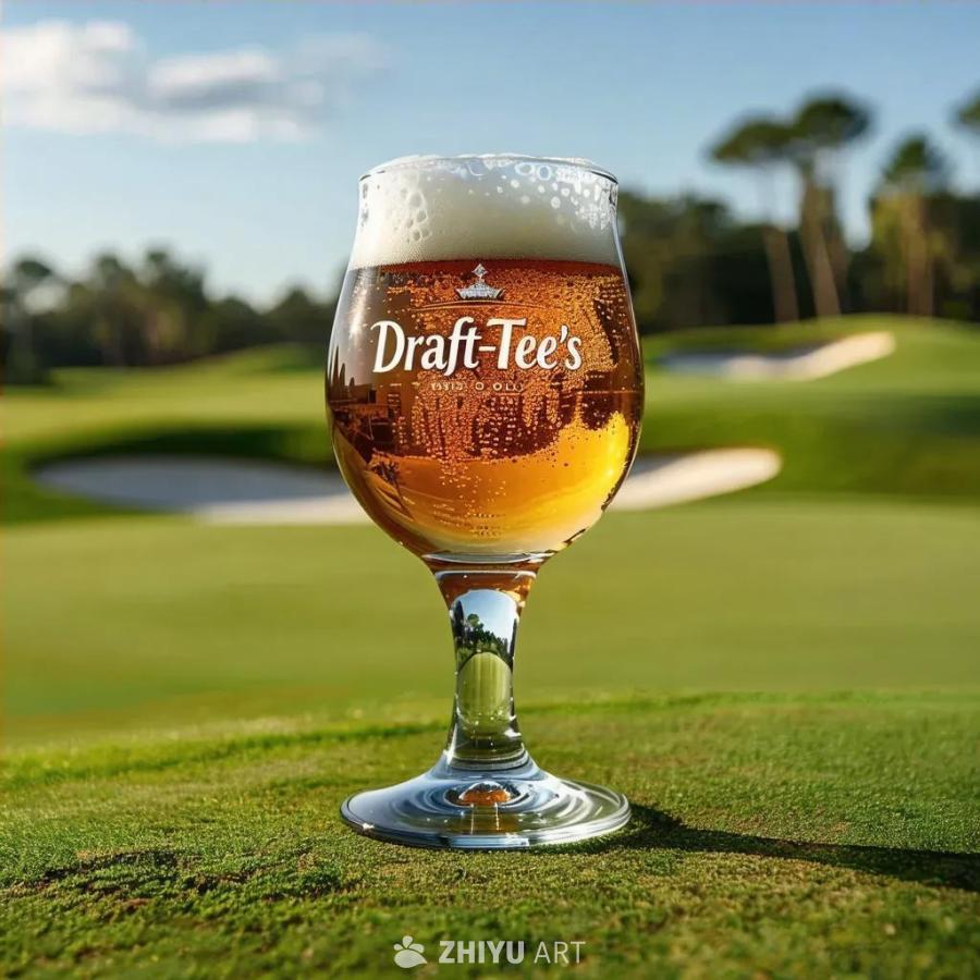 一个啤酒杯，上面写着“Draft-Tee‘s”，放