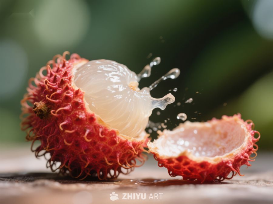 新鲜荔枝剥开瞬间，果汁四溅 608