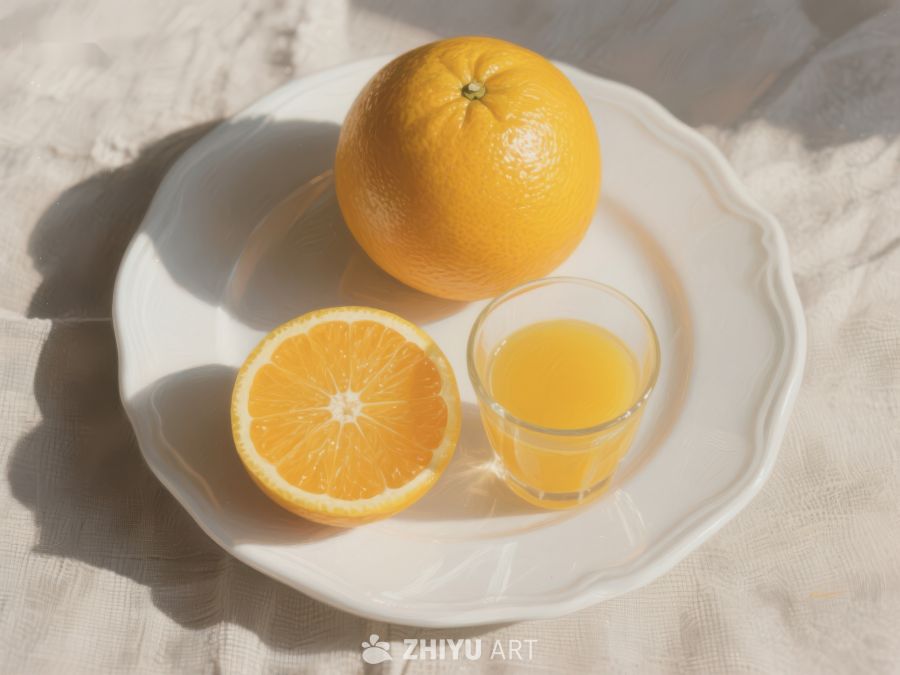 新鲜橙子与橙汁的静物组合 561
