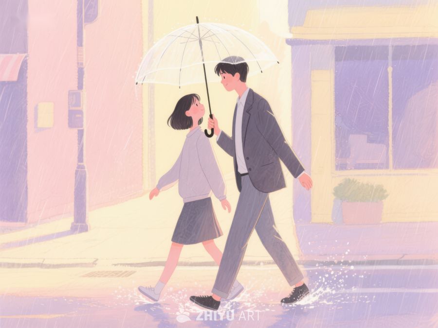 雨中漫步的男女 1153