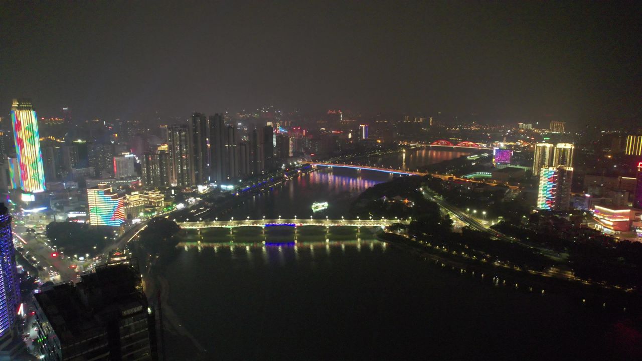 广西南宁邕江夜景灯光航拍