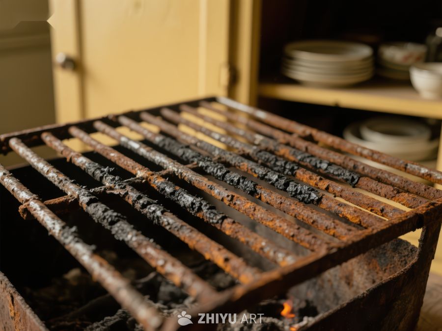 烤架上的炭痕与厨房背景 289
