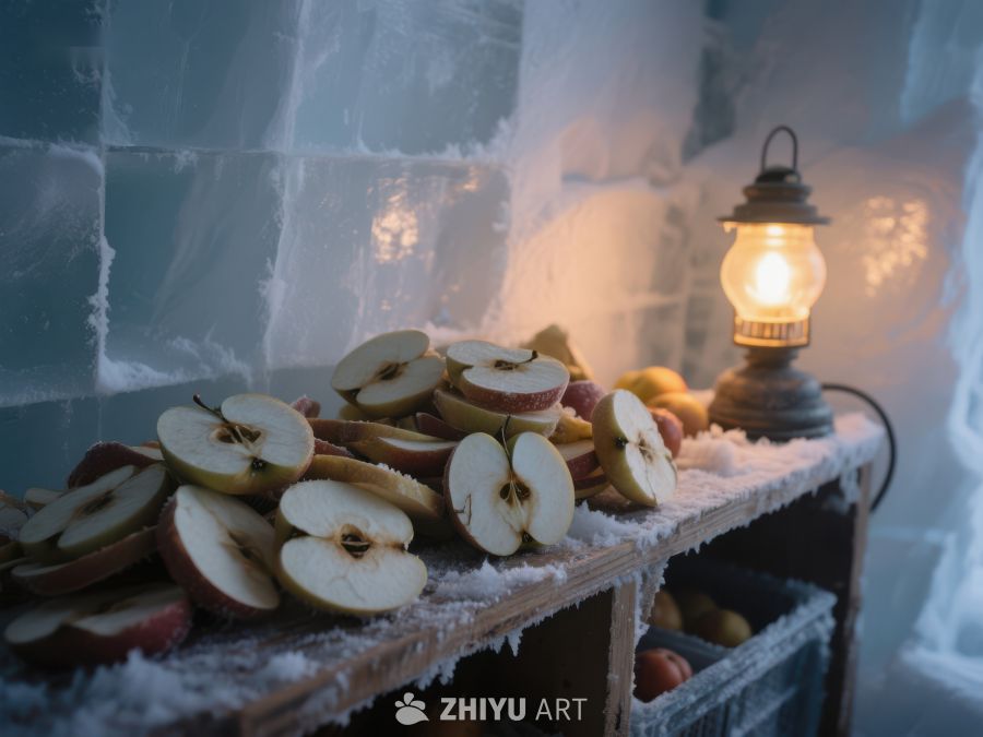 冰屋内的温馨场景：苹果与暖灯 20