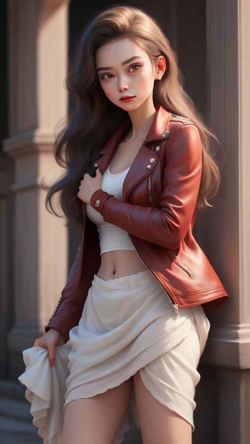 红色皮衣大美女