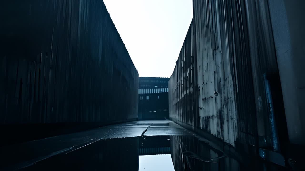 低角度静止镜头，镜头保持绝对稳定，呈现苏联野兽派建