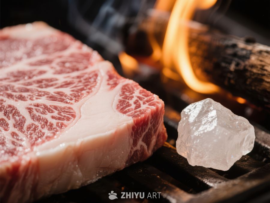 火焰旁的生牛肉与盐块 359