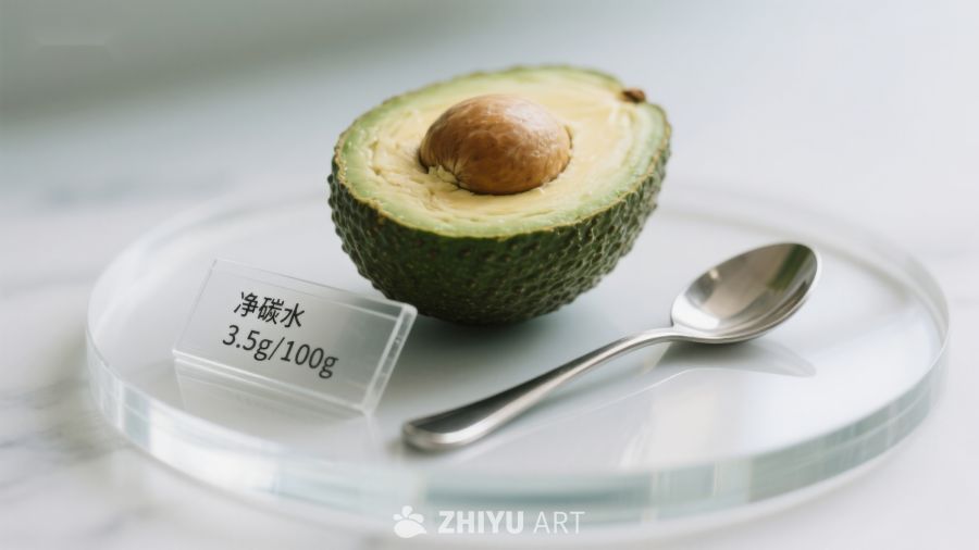 牛油果切半展示净碳水含量