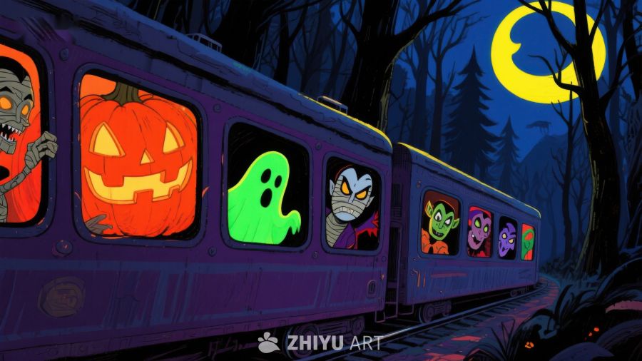 万圣节主题列车夜行森林