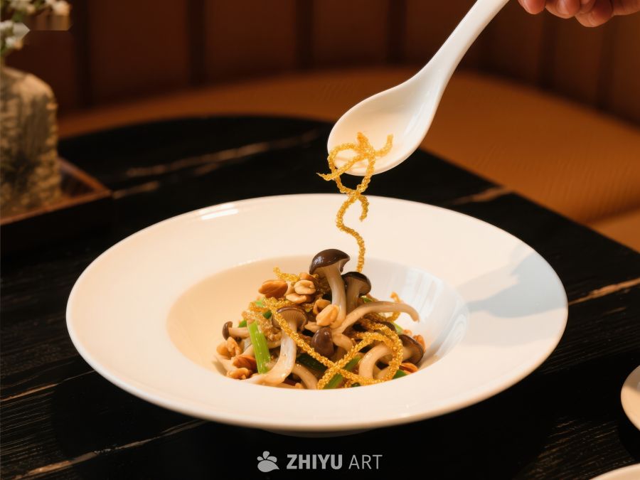 精致美食：勺子舀起盘中佳肴 509