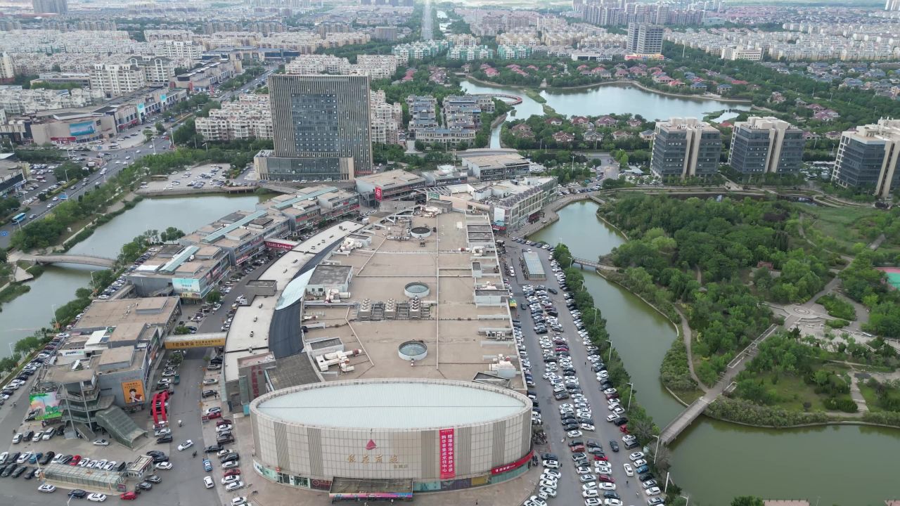 航拍山东东营城市风光