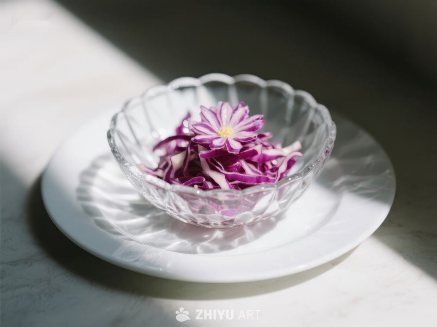 透明碗中的紫色花菜 1491