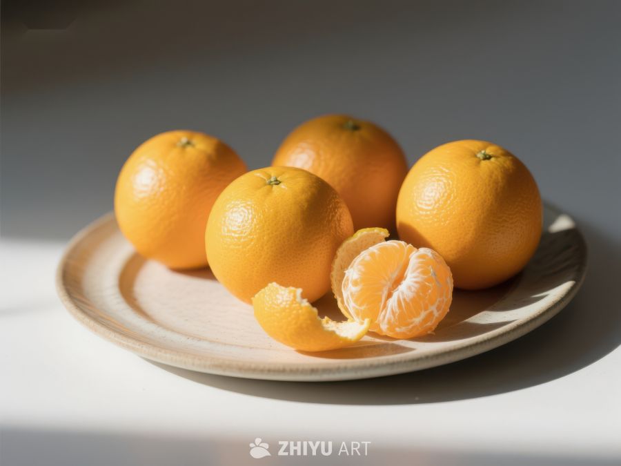 盘中橙子，阳光照射 254
