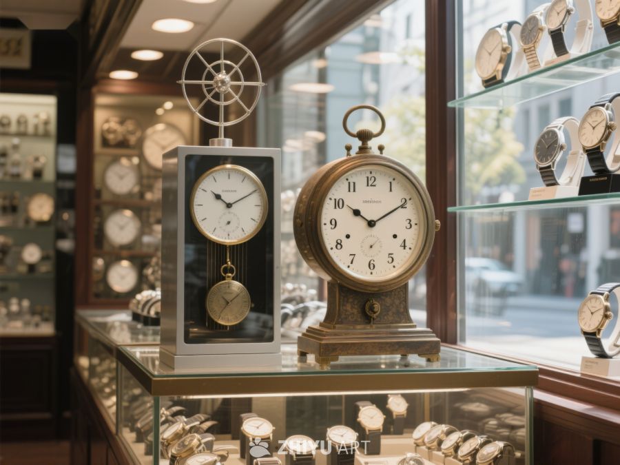 钟表店展示精致时钟与手表 524