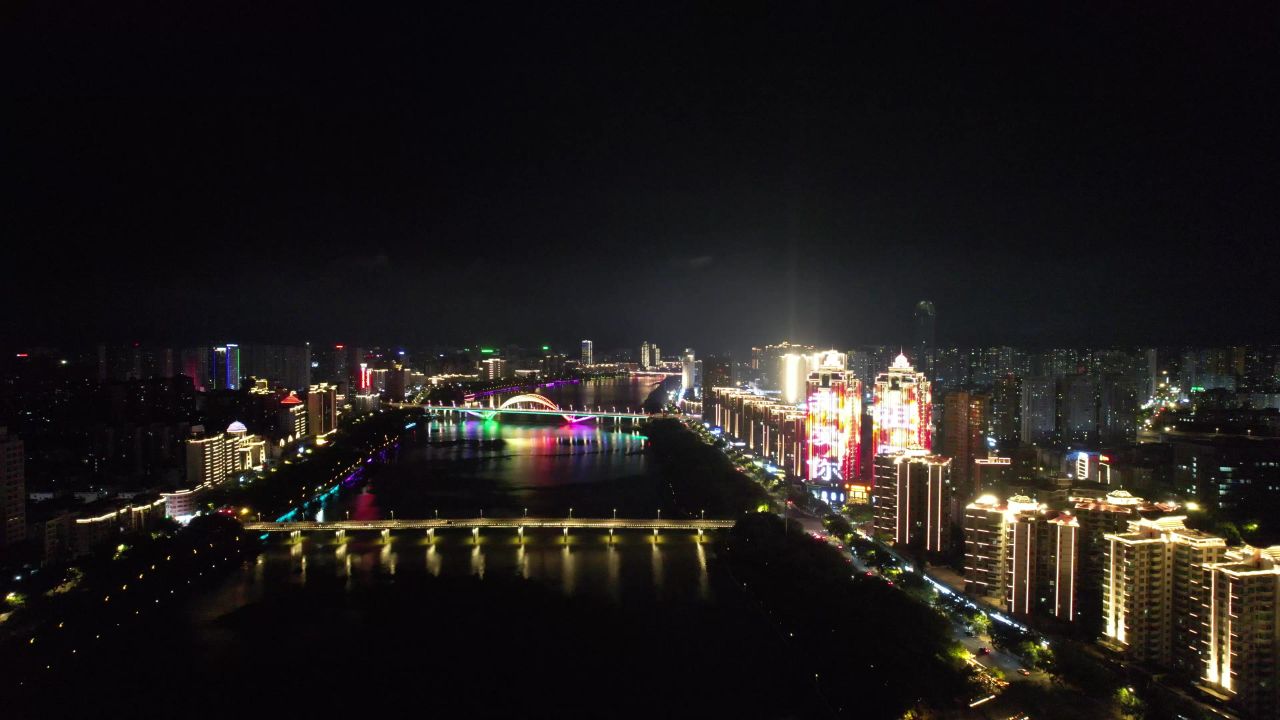 江西赣州章水两岸夜景灯光航拍