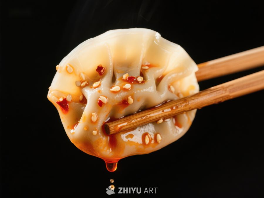 热腾腾的饺子被筷子夹起 972