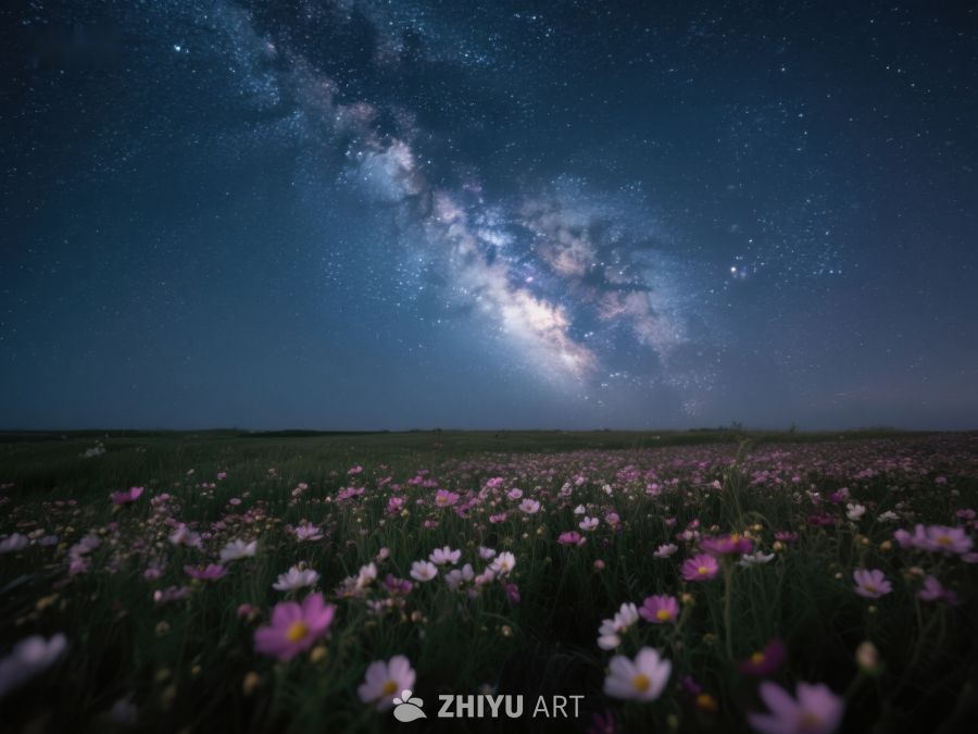 银河下的花海夜景 532