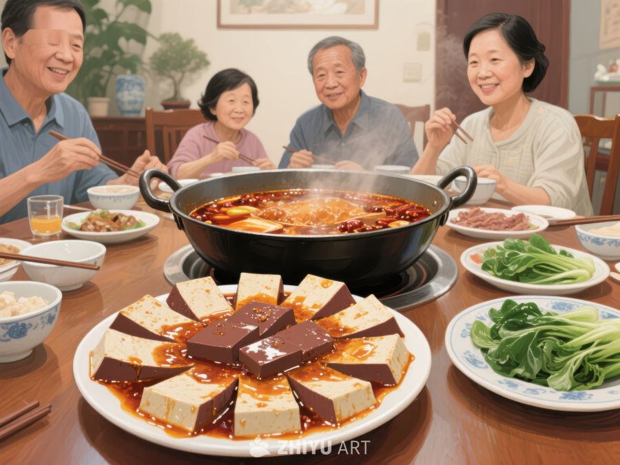 家庭围坐餐桌享用火锅美食 241
